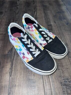 Vans Old Skool Rainbow Multicolor Checkerboard Black Canvas Sneakers Women’s 9.5